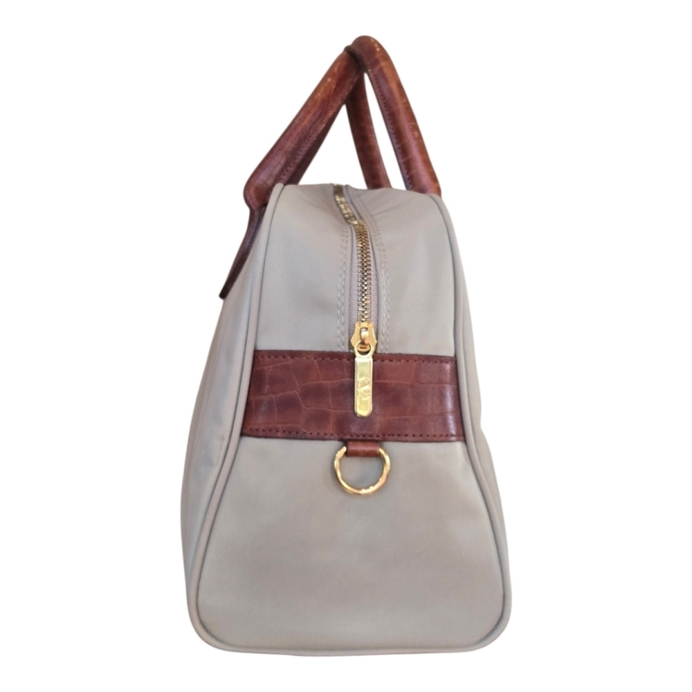 Valentino Garavani Sport Boston Khaki Nylon Brown Leather Trim Satchel - Picture 6 of 14
